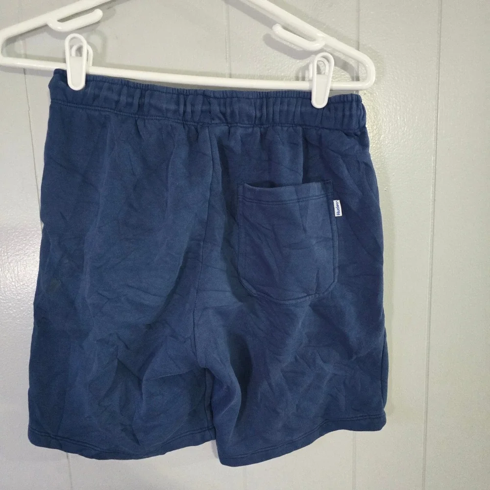 Hurley Fleece Shorts Mens Small Blue Sun Graphic‎ Drawstring Elastic Waist